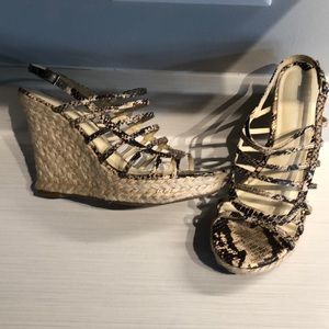 Via Spiga Snakeskin Leather Wedge Espadrille Size8